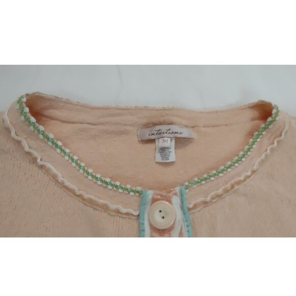 Intuitions light Peach Sweater Women knitted Cardigan Medium Lace Cottagecore - Picture 6 of 15